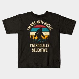 I'm Not Anti-Social: Funny Retro-Colored Bigfoot Silhouette Design Kids T-Shirt